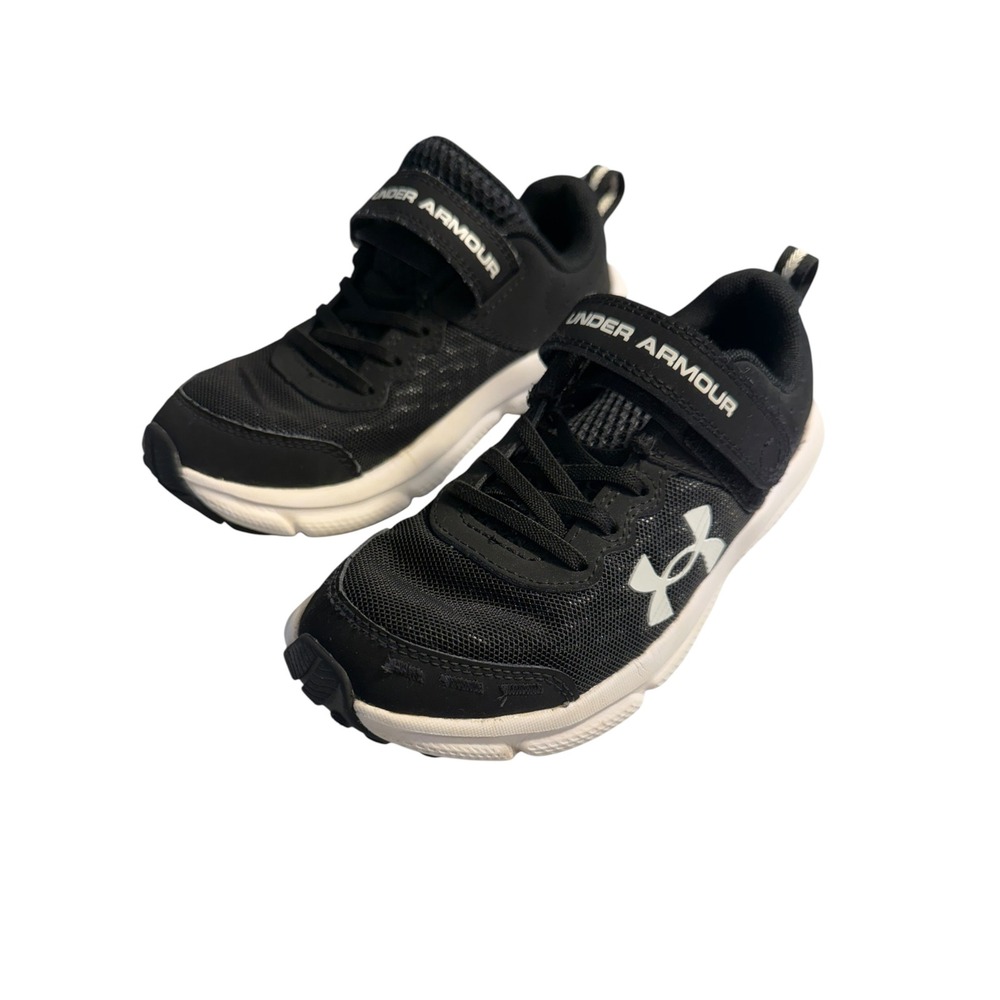 Under Armour Boys Assert 10 Black White Running Shoes 3026183-001 Kids Size 1Y